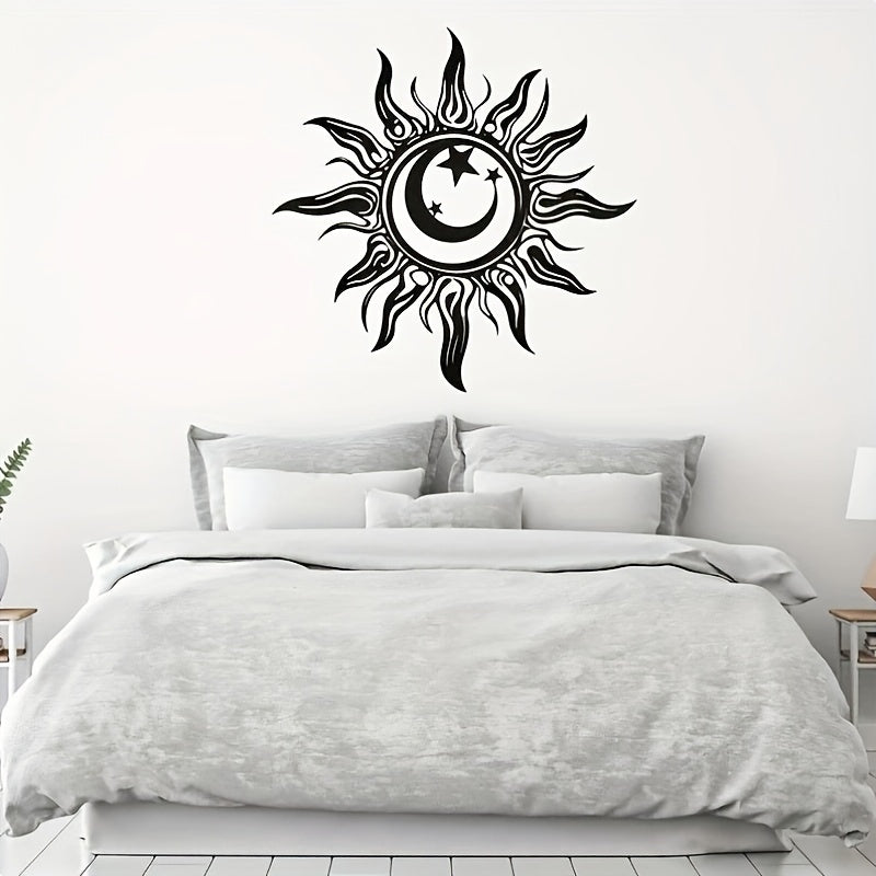 Zimonto - 15.7"x15.7" Large Metal Sun, Moon & Star Wall Art - Easy-Hang Decor for Living Room and Outdoor Spaces Black