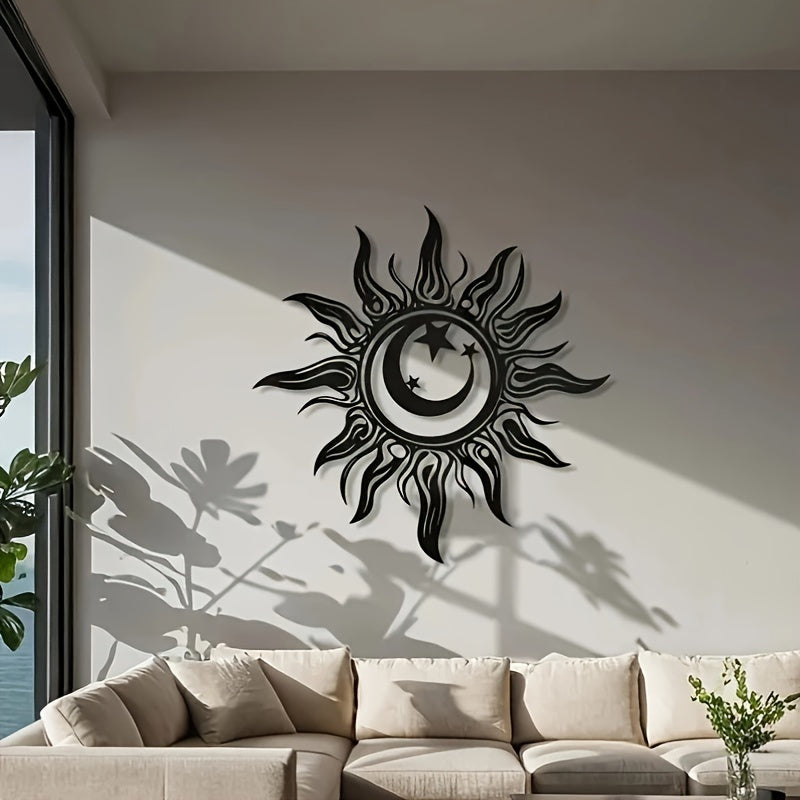 Zimonto - 15.7"x15.7" Large Metal Sun, Moon & Star Wall Art - Easy-Hang Decor for Living Room and Outdoor Spaces