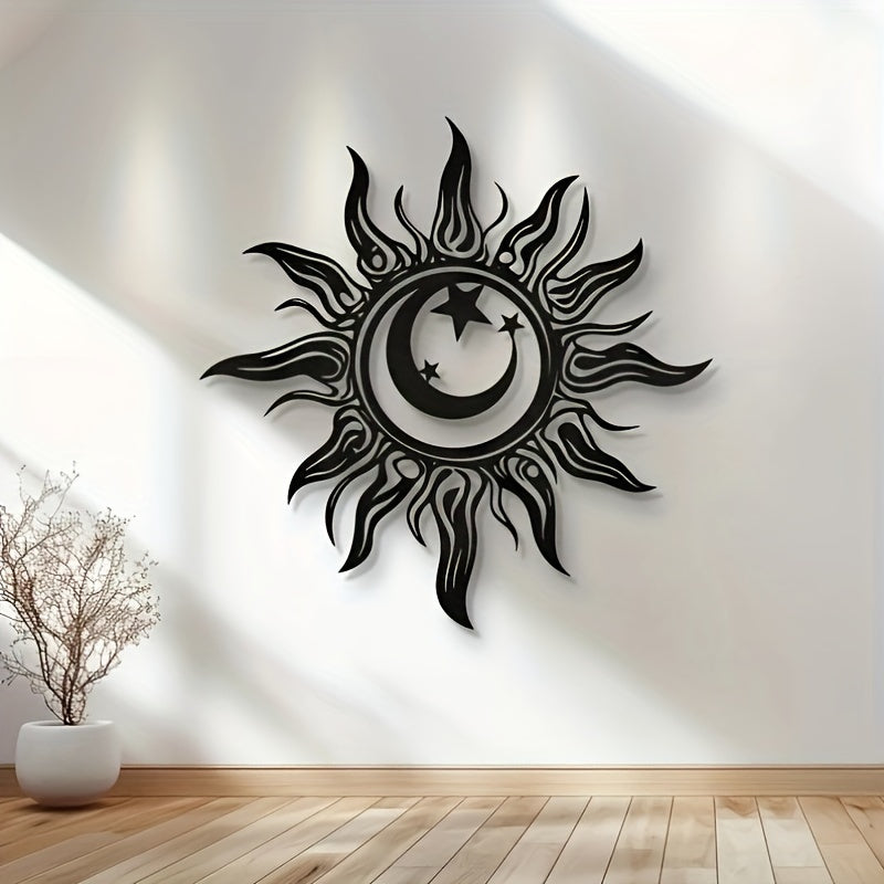 Zimonto - 15.7"x15.7" Large Metal Sun, Moon & Star Wall Art - Easy-Hang Decor for Living Room and Outdoor Spaces