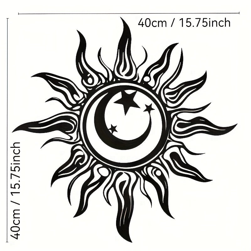 Zimonto - 15.7"x15.7" Large Metal Sun, Moon & Star Wall Art - Easy-Hang Decor for Living Room and Outdoor Spaces