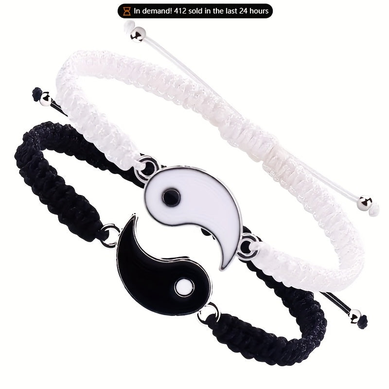 Zimonto - 2 Pcs/Set Adjustable Yin Yang Tai Chi Matching Friendship Bracelets for BFF, Boyfriend, Girlfriend - Ideal Gift for Couples