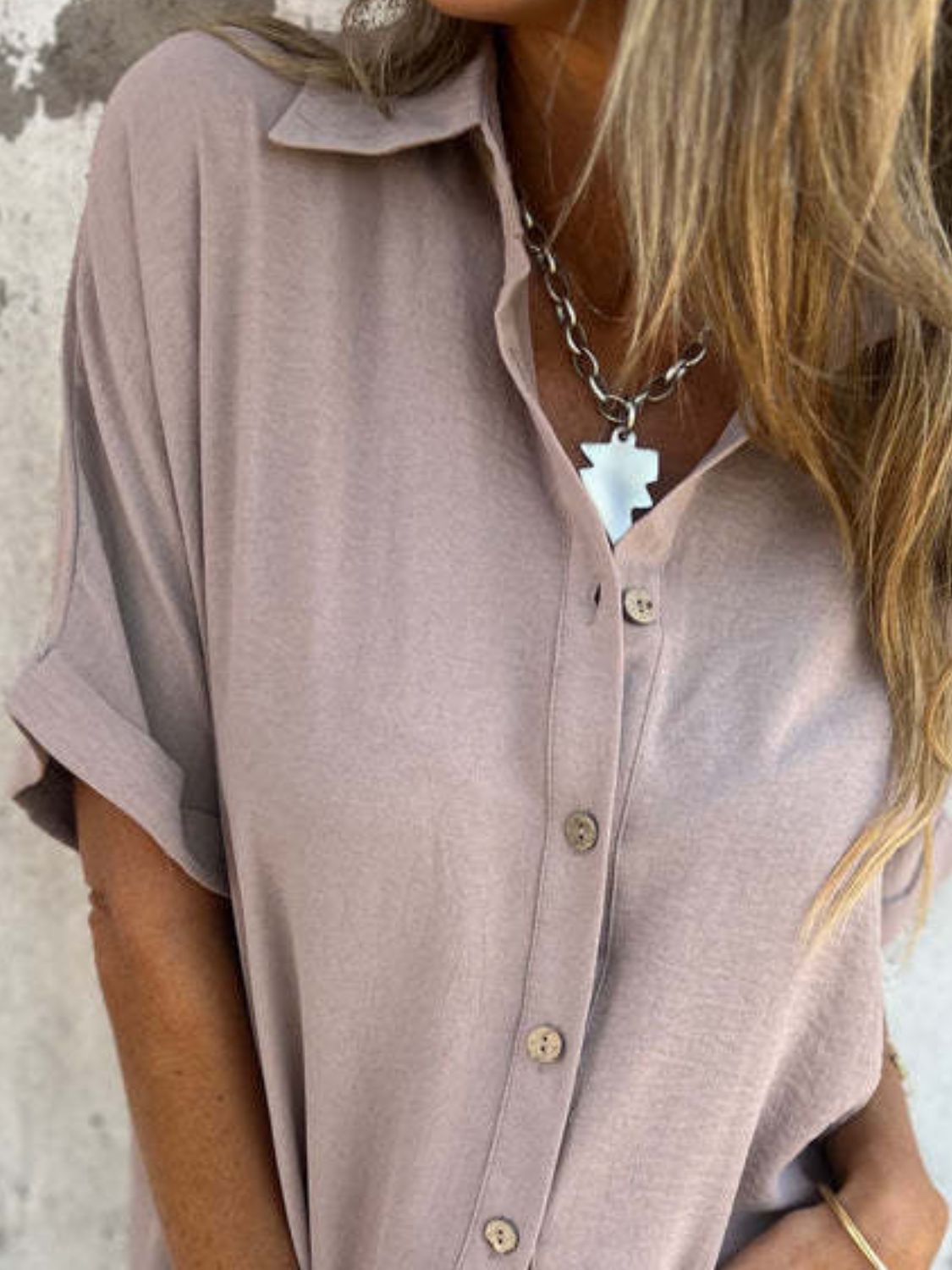 Trendsi - Full Size Button Down Short Sleeve Shirt Plus Size