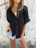 Trendsi - Full Size Button Down Short Sleeve Shirt Plus Size Black