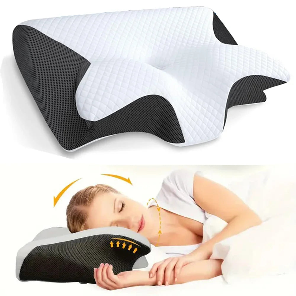 Zimonto - Butterfly Sleep Memory Neck Pillow Slow Rebound Comfortable Memory Foam Sleep Pillow Cervical Orthopedic Neck Massage Bed Pillow
