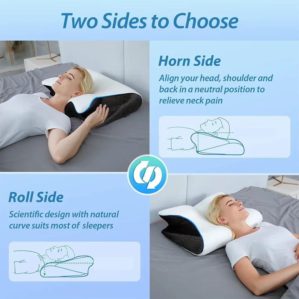Zimonto - Butterfly Sleep Memory Neck Pillow Slow Rebound Comfortable Memory Foam Sleep Pillow Cervical Orthopedic Neck Massage Bed Pillow