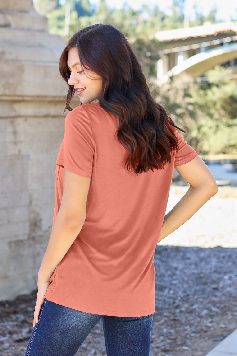 Zimonto - Basic Bae Bamboo Full Size V-Neck Short Sleeve T-Shirt