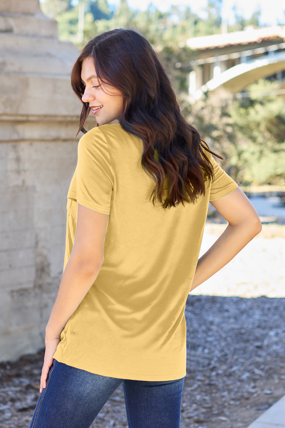 Zimonto - Basic Bae Bamboo Full Size V-Neck Short Sleeve T-Shirt