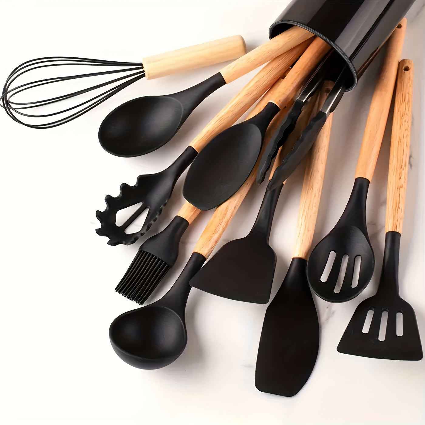 12Piece NonStick Silicone Utensil Set with Wooden Handles