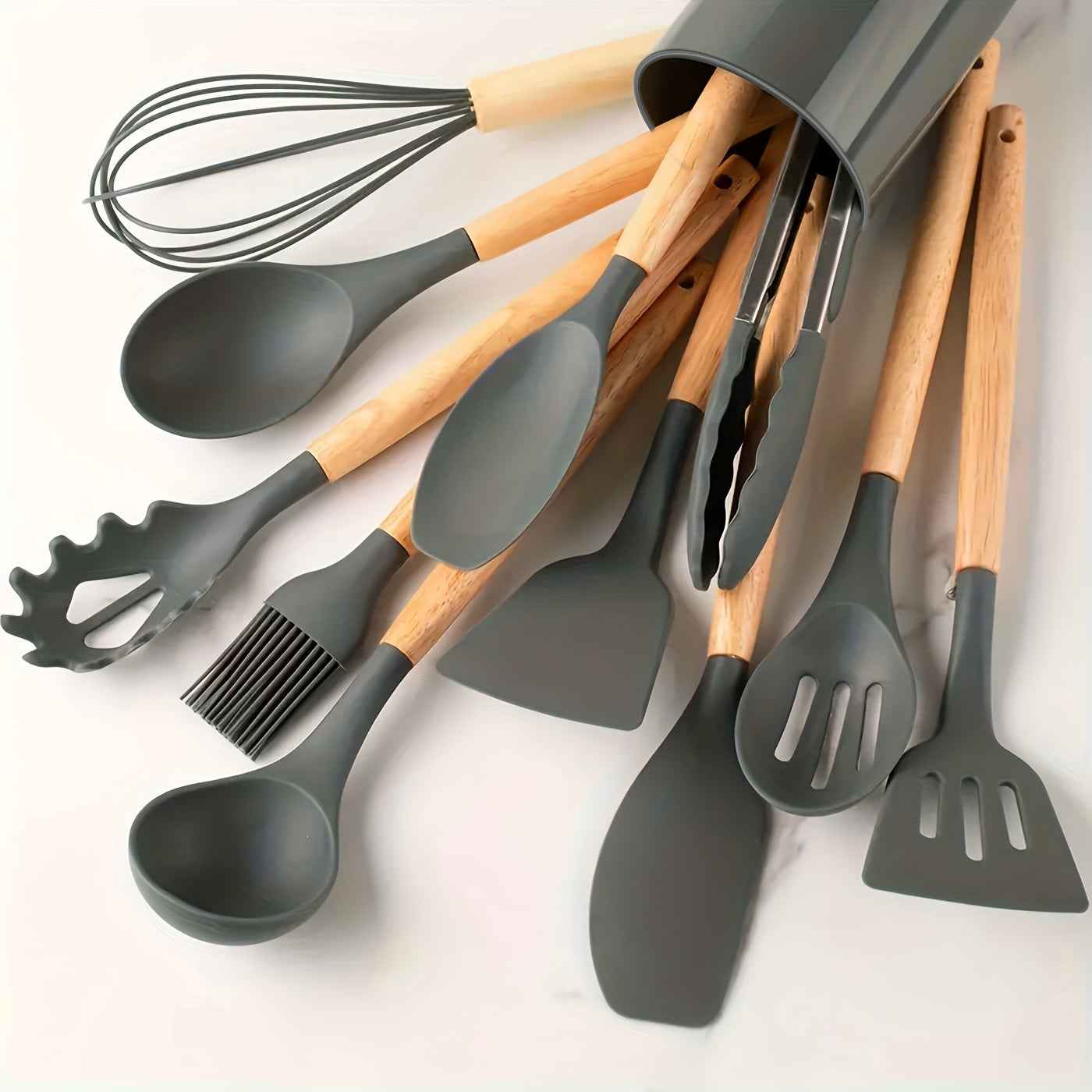 12Piece NonStick Silicone Utensil Set with Wooden Handles