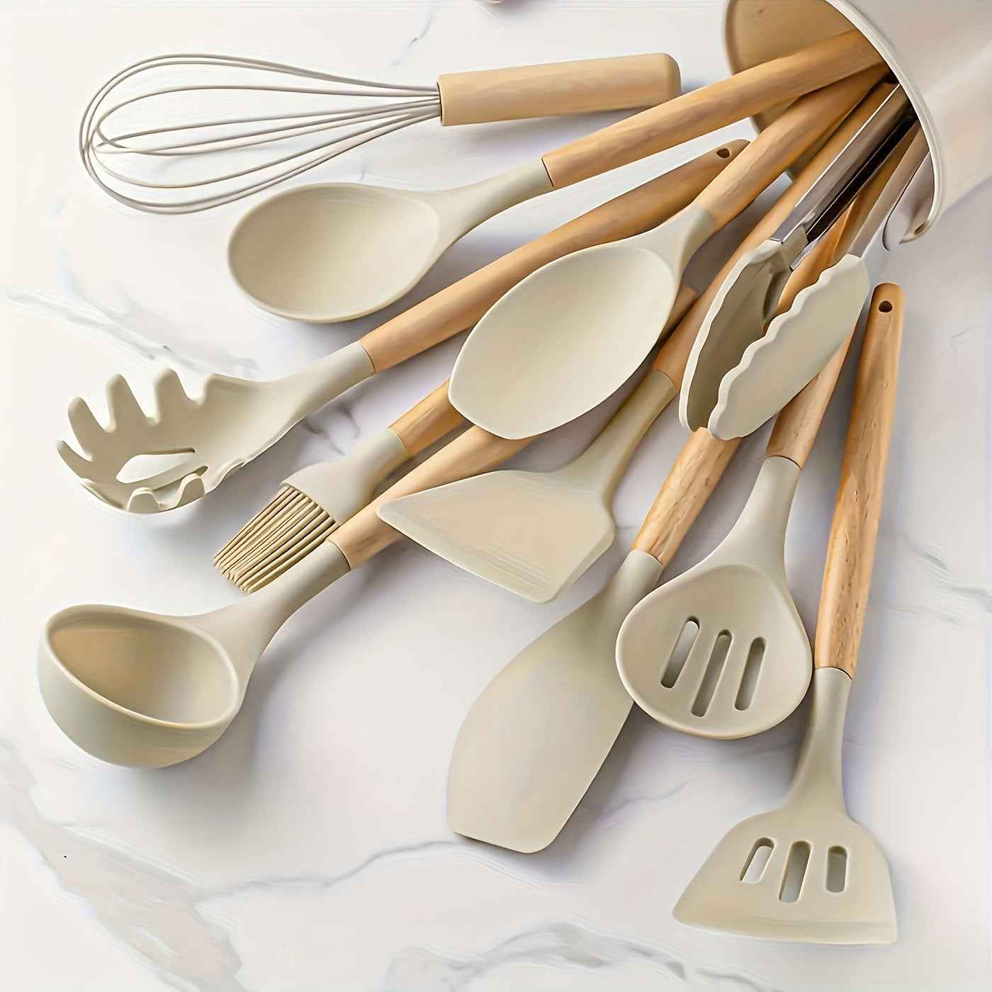 12Piece NonStick Silicone Utensil Set with Wooden Handles