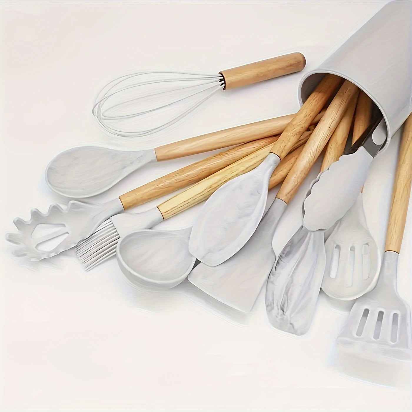 12Piece NonStick Silicone Utensil Set with Wooden Handles