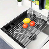 Versatile Black Stainless Steel RollUp Dish Drying Rack