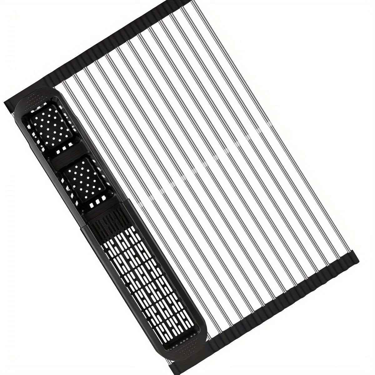 Versatile Black Stainless Steel RollUp Dish Drying Rack