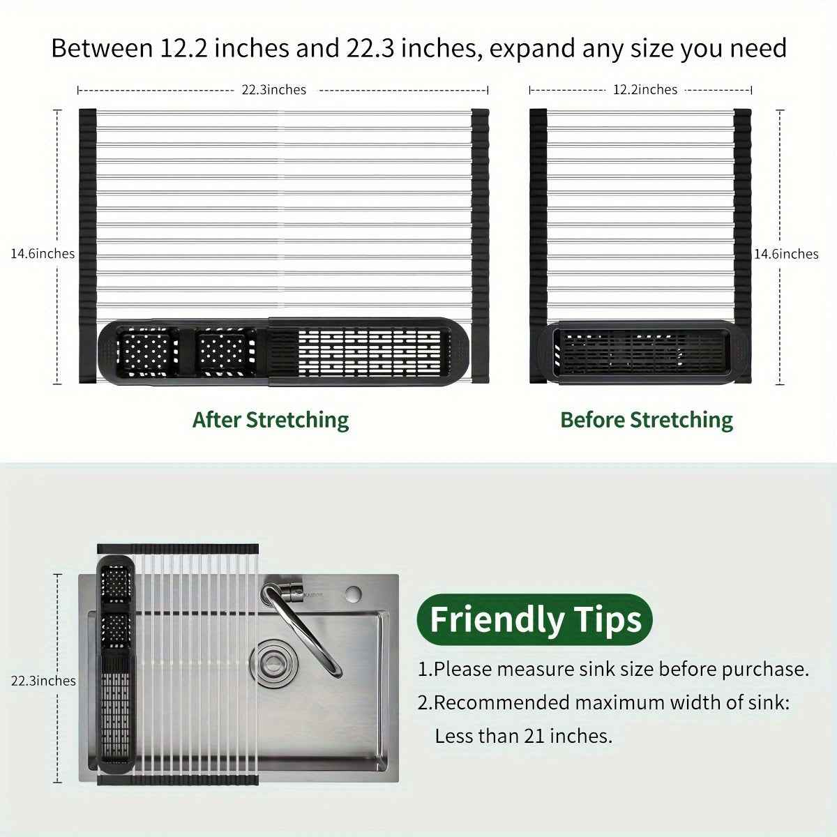 Versatile Black Stainless Steel RollUp Dish Drying Rack