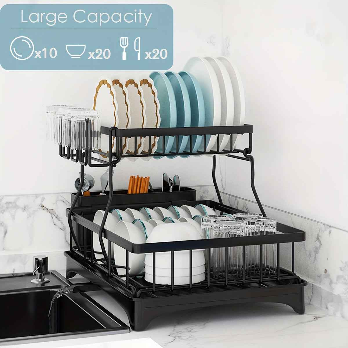 SpaceSaving 2Tier Carbon Steel Dish Rack Organizer