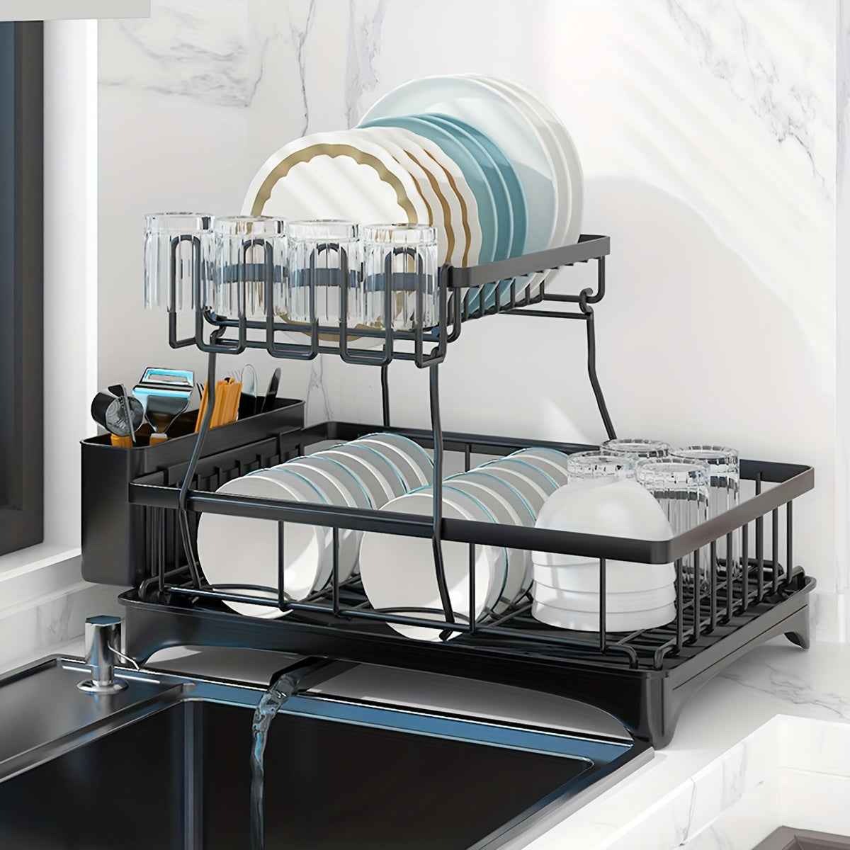 SpaceSaving 2Tier Carbon Steel Dish Rack Organizer