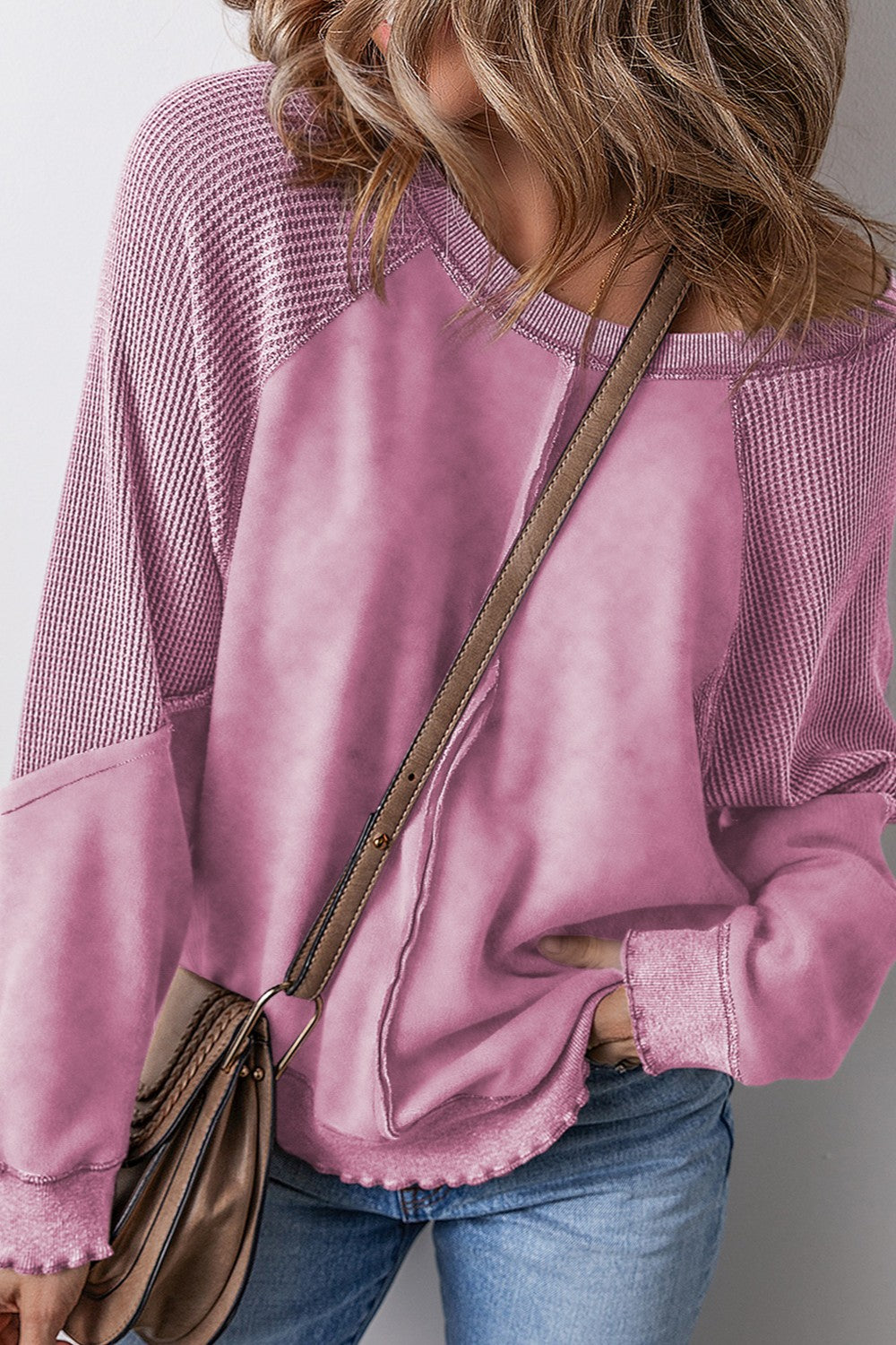 Zimonto - Exposed Seam Long Sleeve Sweatshirt Dusty Pink