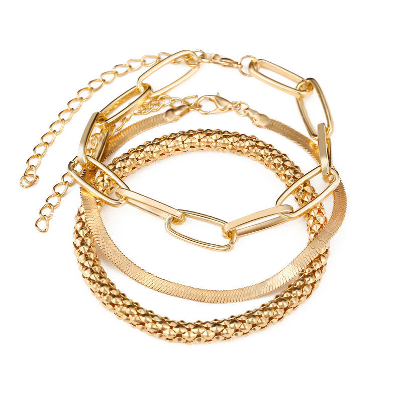 Zimonto - 3Pcs/Set Fashion Thick Chain Link Bracelets Bangles For Men's Vintage Snake Chain Bracelets Set Punk Jewelry