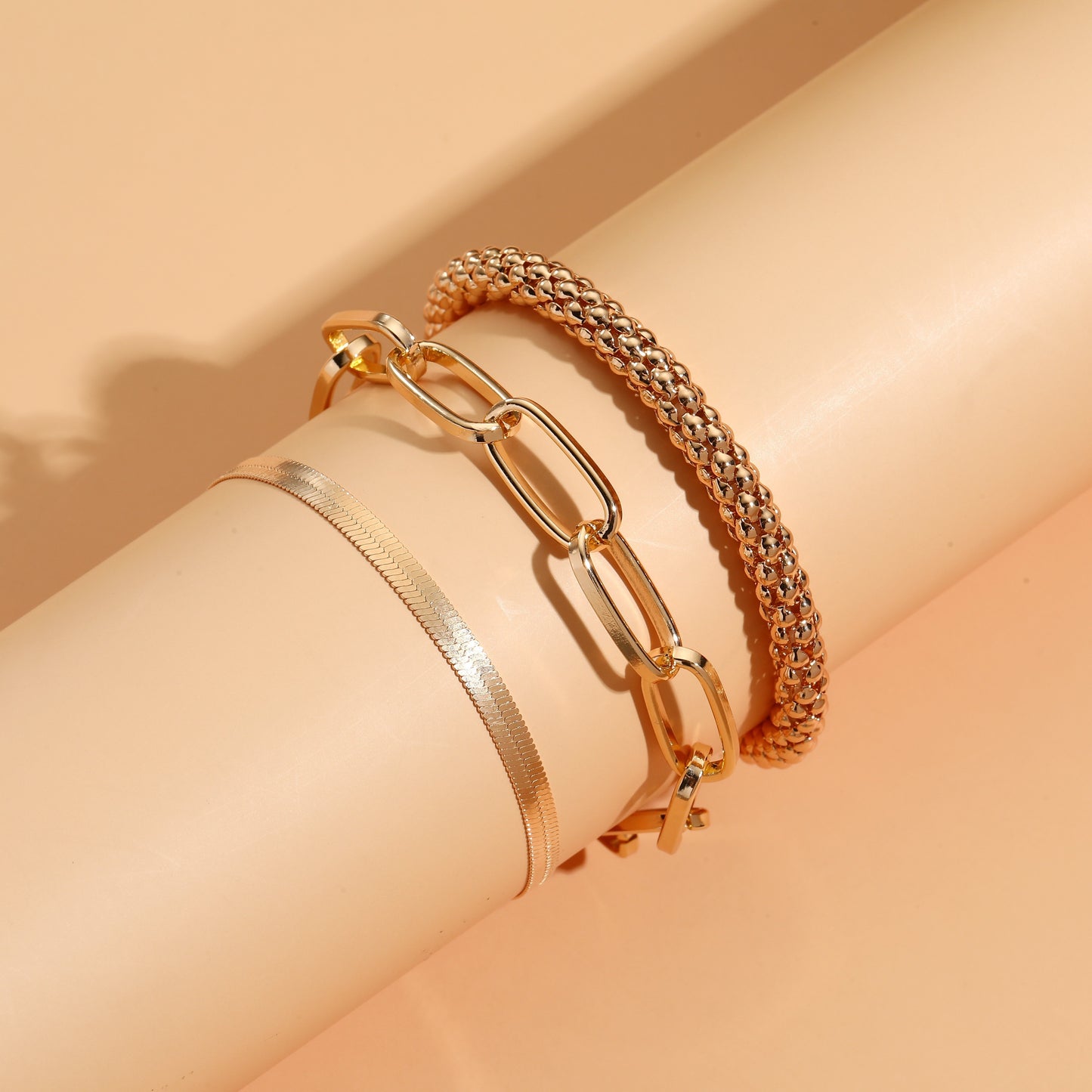 Zimonto - 3Pcs/Set Fashion Thick Chain Link Bracelets Bangles For Men's Vintage Snake Chain Bracelets Set Punk Jewelry