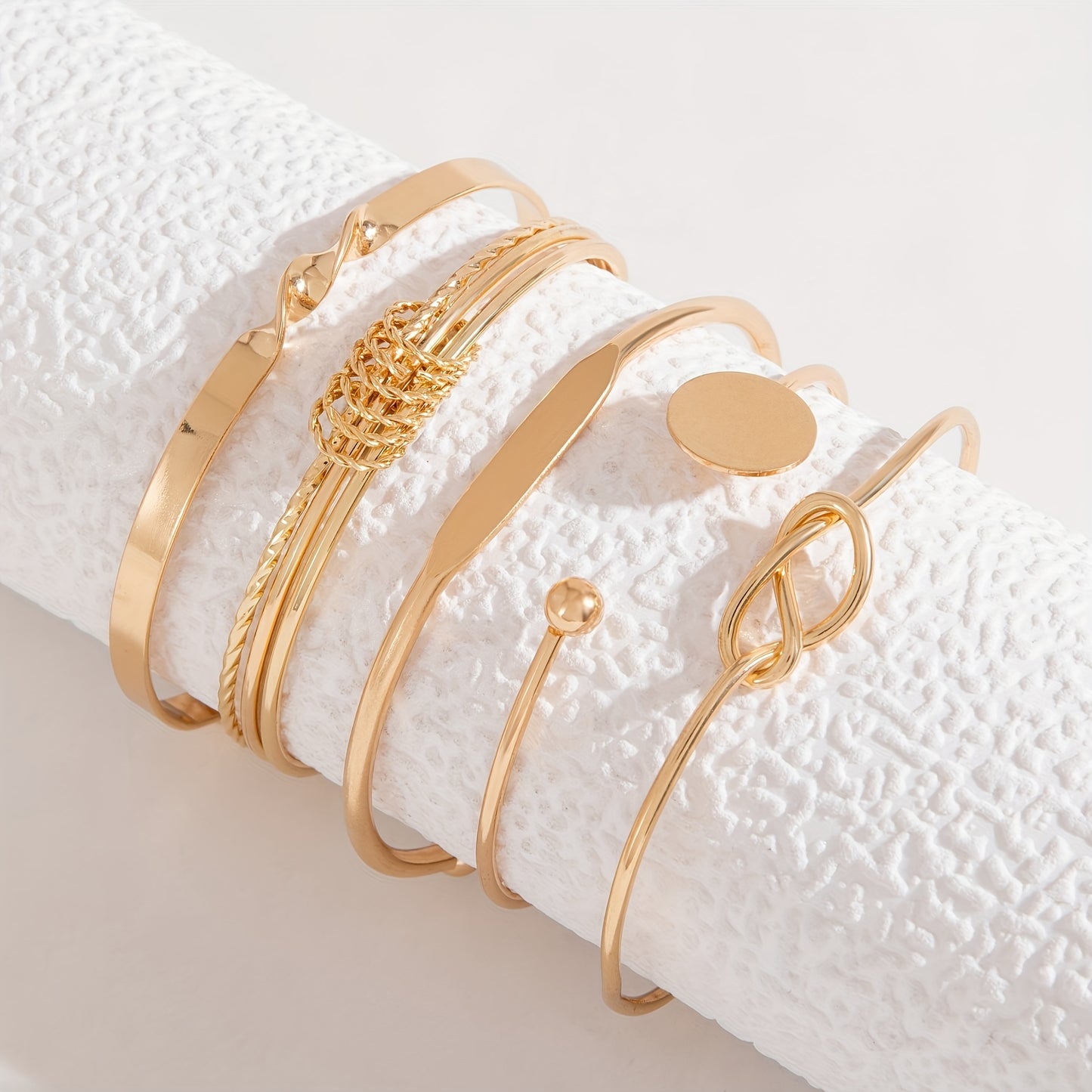 Zimonto - 5 Pieces Vintage Elegant Simple Geometric Twisted Glossy Open Bangle Set Women's Daily Match Attend Party Vacation Dating Holiday Gift