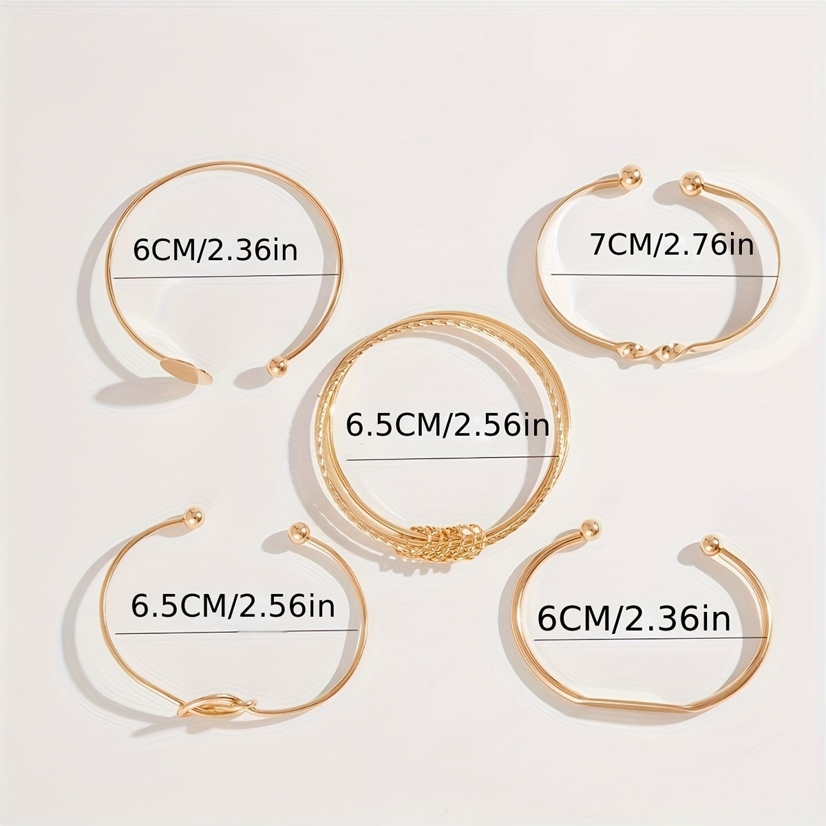 Zimonto - 5 Pieces Vintage Elegant Simple Geometric Twisted Glossy Open Bangle Set Women's Daily Match Attend Party Vacation Dating Holiday Gift