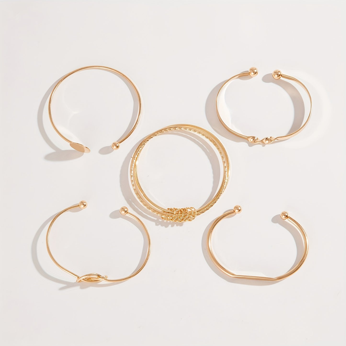 Zimonto - 5 Pieces Vintage Elegant Simple Geometric Twisted Glossy Open Bangle Set Women's Daily Match Attend Party Vacation Dating Holiday Gift