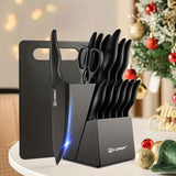 15-Piece Professional Black Kitchen Knife Set With Stainless Steel Blades And Stylish Storage Block