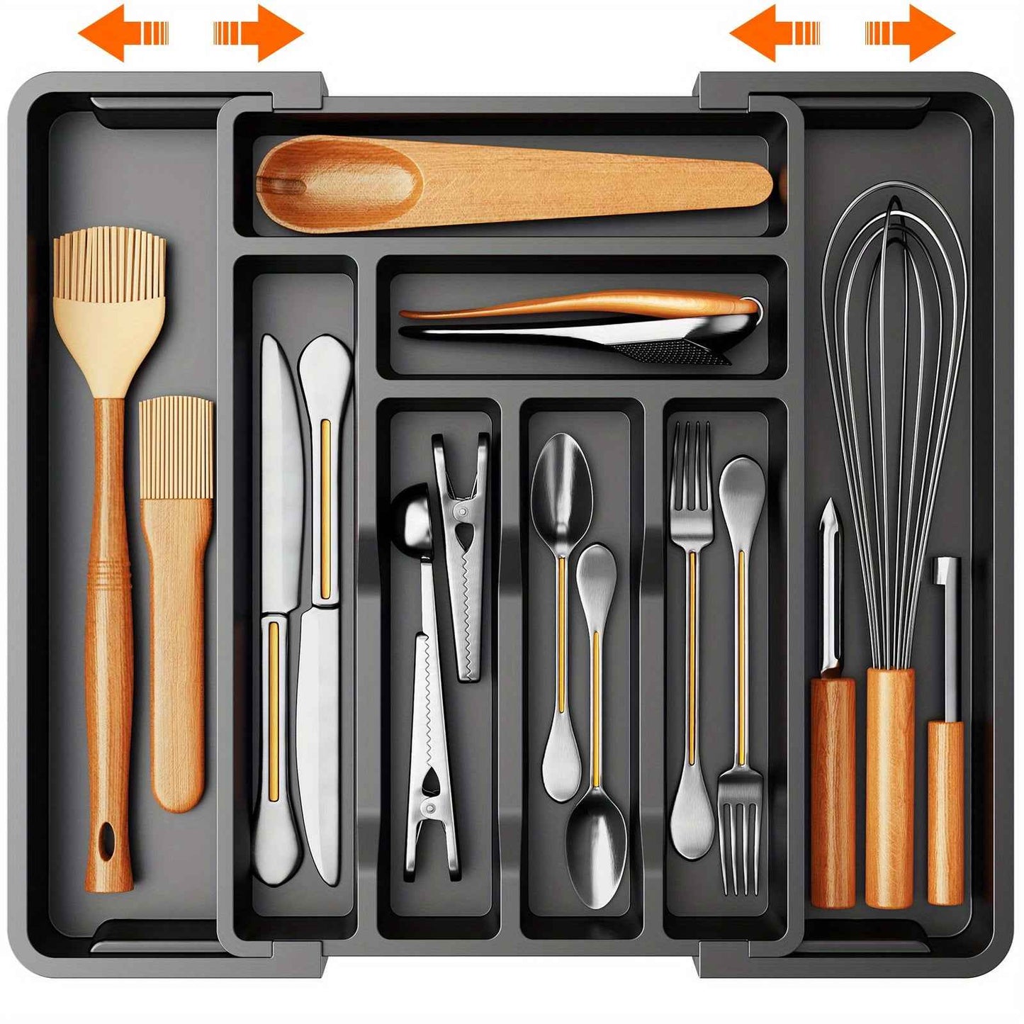 Adjustable 2-Section Expandable Cutlery Tray Organizer for Kitchen Drawers - Durable & Minimalist Design