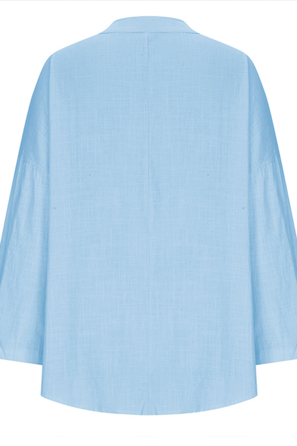 Zimonto - Solid Color Notched Long Sleeve Blouse