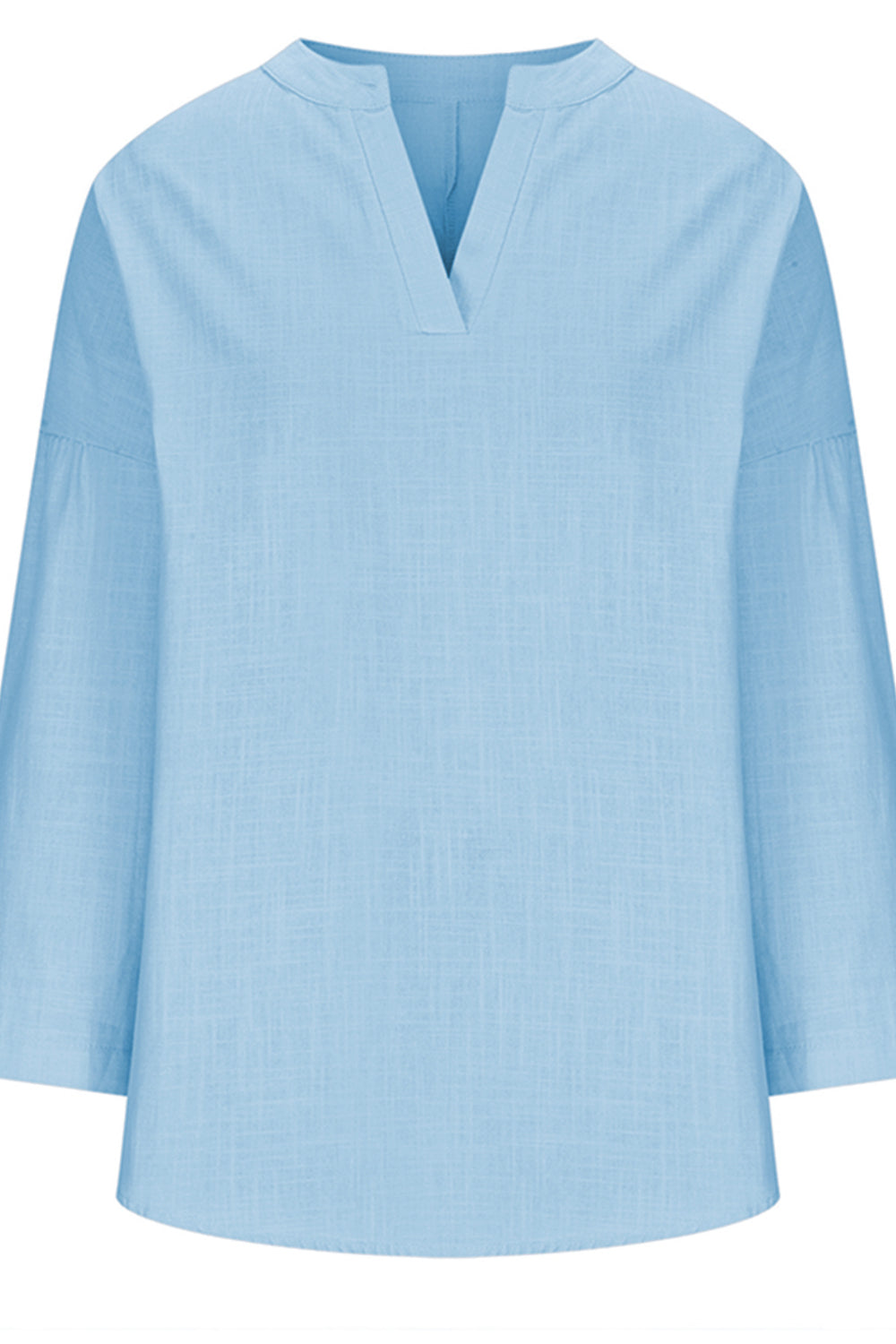 Zimonto - Solid Color Notched Long Sleeve Blouse