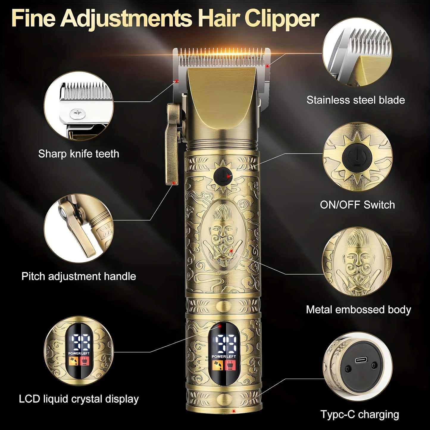 Zimonto - USB Rechargeable Cordless Hair Clippers Trimmer for Men
