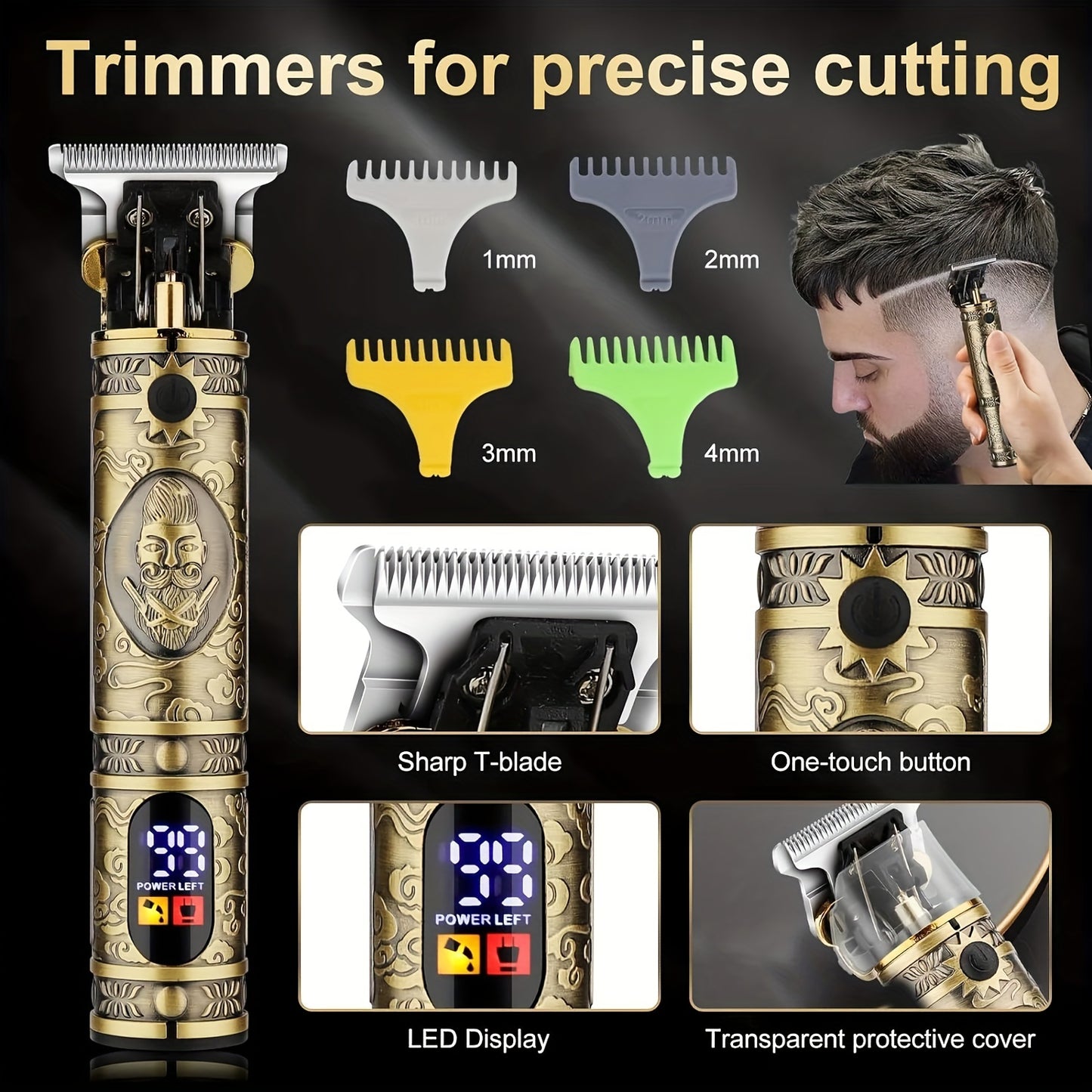 Zimonto - USB Rechargeable Cordless Hair Clippers Trimmer for Men
