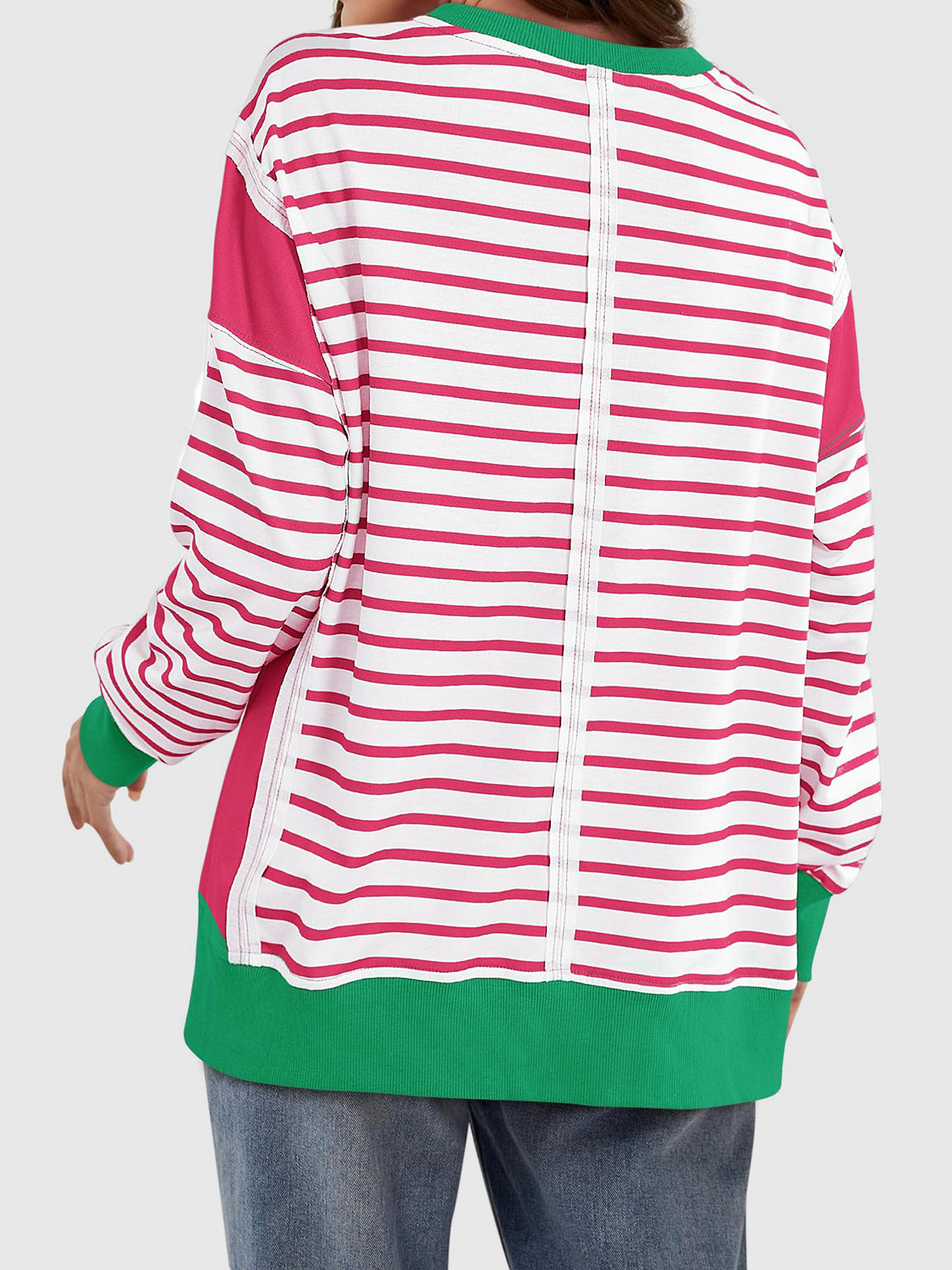Zimonto - Slit Exposed Seam Striped Long Sleeve Sweatshirt