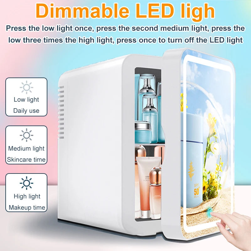 Zimonto - 6L mirror beauty makeup refrigerator skin cosmetics skin care mask hot and cold storage portable LED Mini Fridge