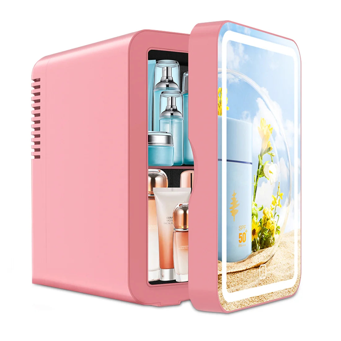 Zimonto - 6L mirror beauty makeup refrigerator skin cosmetics skin care mask hot and cold storage portable LED Mini Fridge Ships from USA Pink US Plug