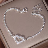 Zimonto - Valentines Day Theme Bracelet Hollow Heart Full Of Shiny Rhinestones Adjustable Chain Bracelet For Your Loved One