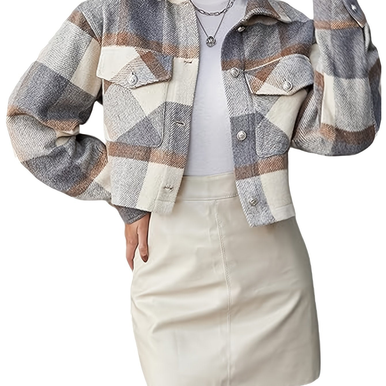 Zimonto - Womens Plaid Flannel Jacket Casual Fall Weekend Wear Classic Grey