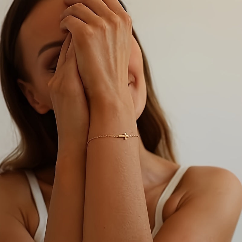 Zimonto - 1pcs Adjustable Stainless Steel Exquisite Golden Pearl Bead Chain Bracelet - Thin Golden Box Cuban Twisted Chain Design