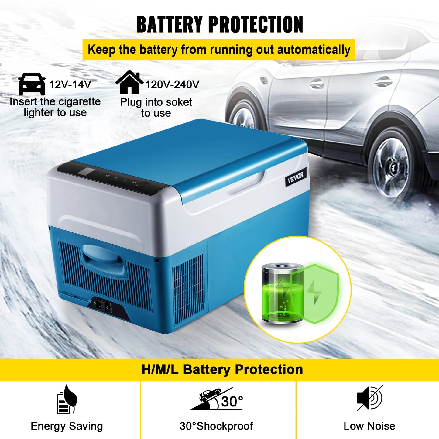 Zimonto - VEVOR Car Refrigerator 22L Compressor Portable Small Refrigerator Freezer Mini Electric Cooler for Driving Travel Fishing Outdoo
