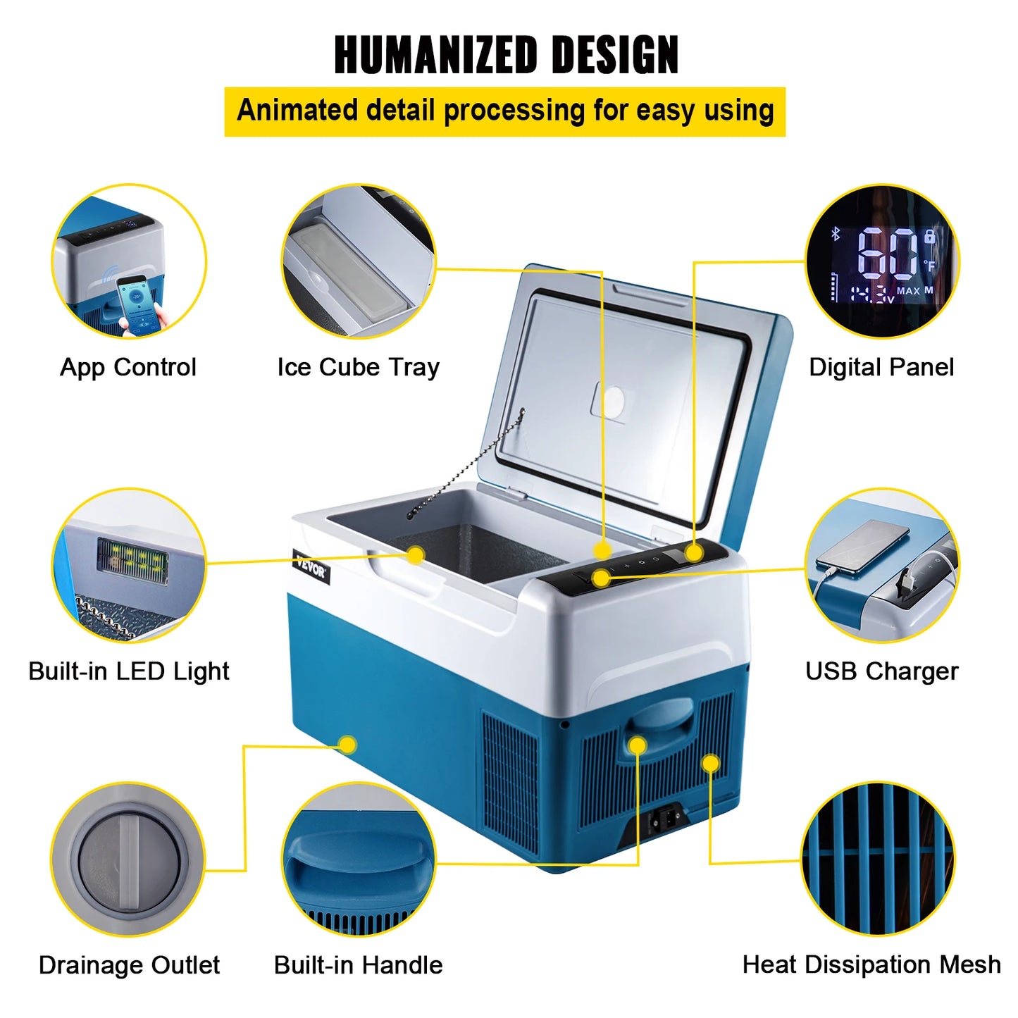Zimonto - VEVOR Car Refrigerator 22L Compressor Portable Small Refrigerator Freezer Mini Electric Cooler for Driving Travel Fishing Outdoo