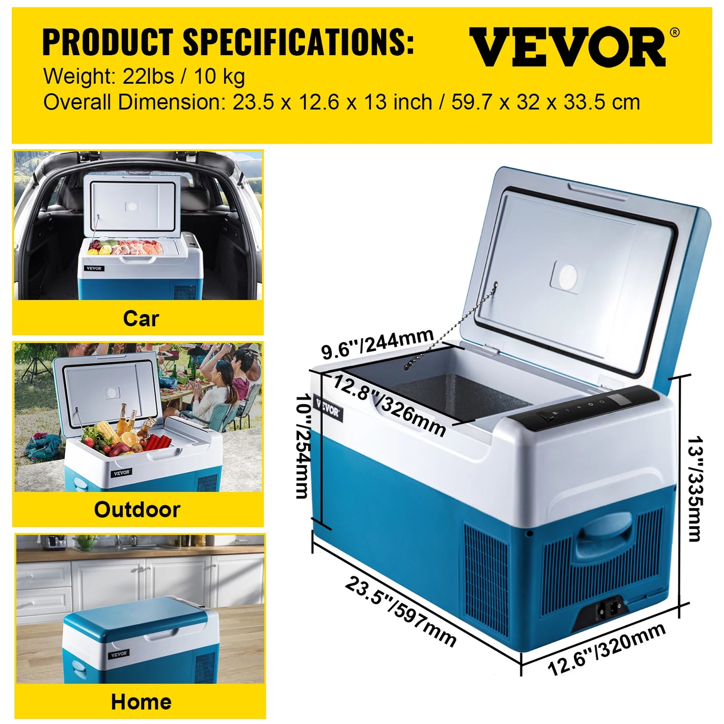 Zimonto - VEVOR Car Refrigerator 22L Compressor Portable Small Refrigerator Freezer Mini Electric Cooler for Driving Travel Fishing Outdoo United States 22L
