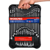 Zimonto - WORKPRO 32-Piece SAE & Metric Combination Wrenches Set, 20-Piece Standard wrenches and 12-Piece Stubby Wrenches with Organizer