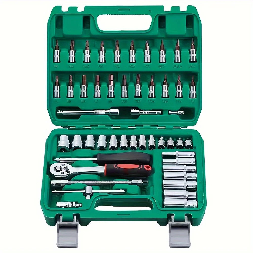 Zimonto - 53pcs, 1/4 Inch Drive Socket Ratchet Wrench Set, Bit Socket, Metric And Extension Bar Set For Automotive Repair United States 53pcs 24 tooth
