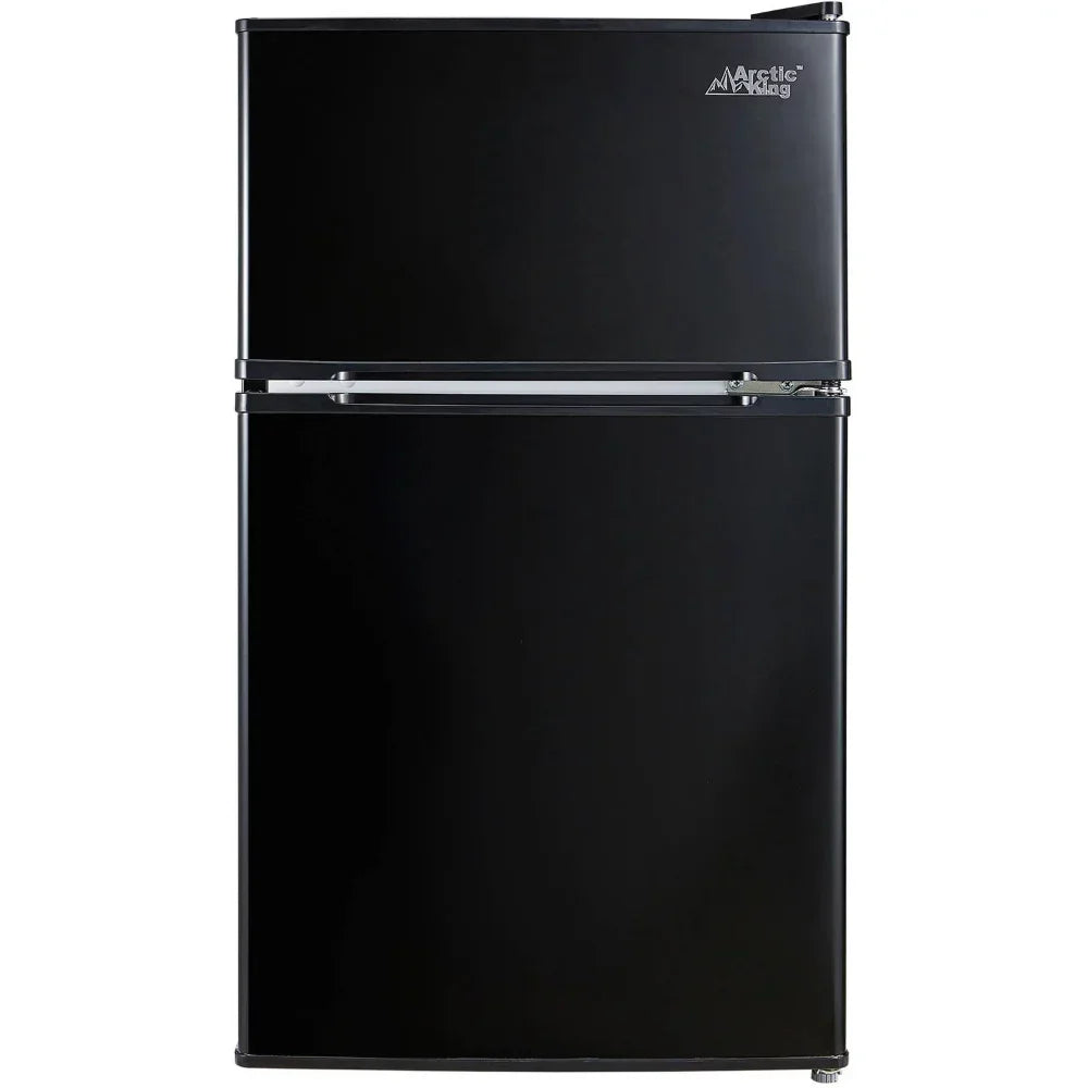 Zimonto - 3.2 Cu Ft Two Door Mini Fridge with Freezer, Stainless Steel, E-star United States Black