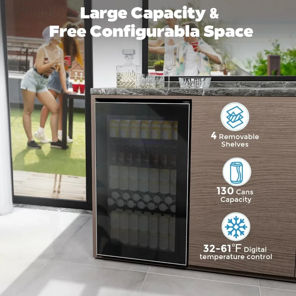 Zimonto - Beverage Refrigerator and Cooler, Mini Fridge 130 Can, Little Cooler with Digital Display 32~61℉, Refrigerator with 4 Shelves