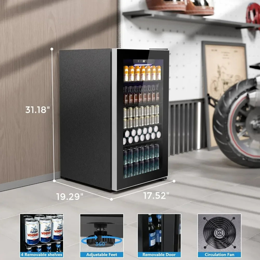 Zimonto - Beverage Refrigerator and Cooler, Mini Fridge 130 Can, Little Cooler with Digital Display 32~61℉, Refrigerator with 4 Shelves