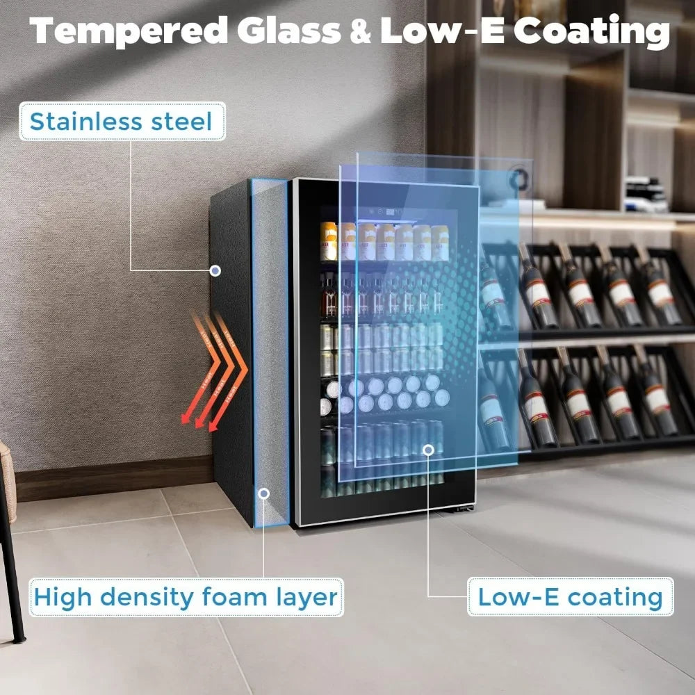 Zimonto - Beverage Refrigerator and Cooler, Mini Fridge 130 Can, Little Cooler with Digital Display 32~61℉, Refrigerator with 4 Shelves