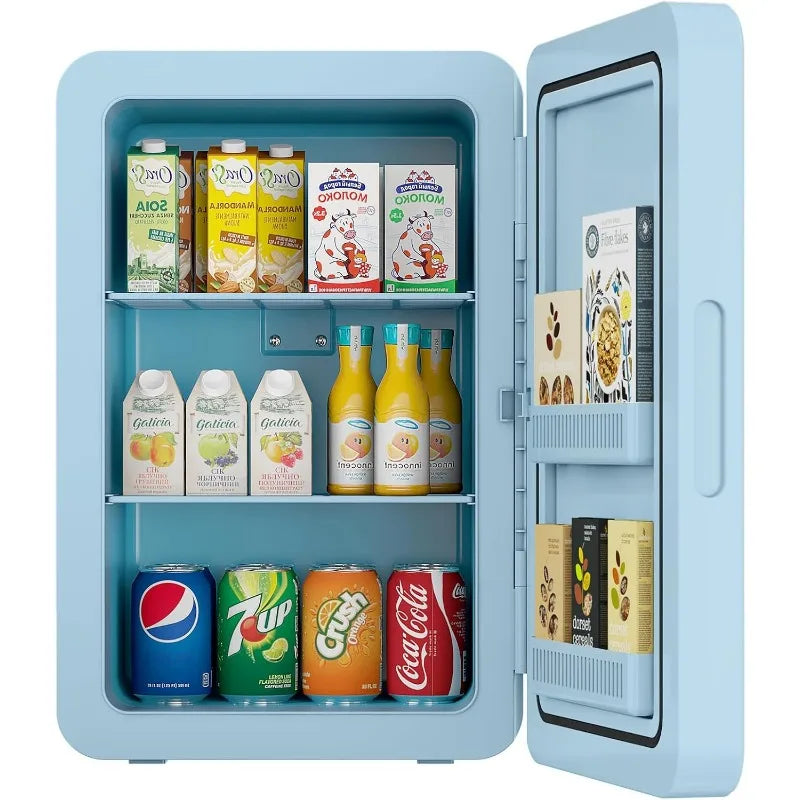Zimonto - 22L/30Cans Mini Fridge for Bedroom, 12v DC Portable Cooler & Warmer, Mini Refrigerator with Glass Front, for Car Office Desk United States Sky Blue