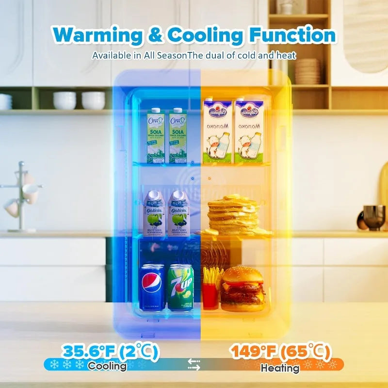 Zimonto - 22L/30Cans Mini Fridge for Bedroom, 12v DC Portable Cooler & Warmer, Mini Refrigerator with Glass Front, for Car Office Desk