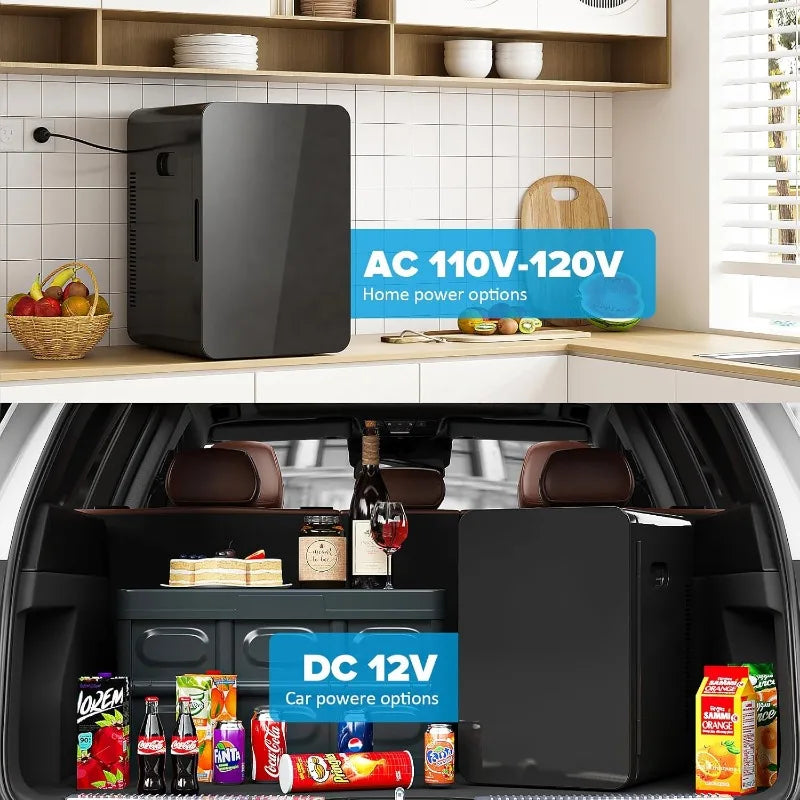 Zimonto - 22L/30Cans Mini Fridge for Bedroom, 12v DC Portable Cooler & Warmer, Mini Refrigerator with Glass Front, for Car Office Desk